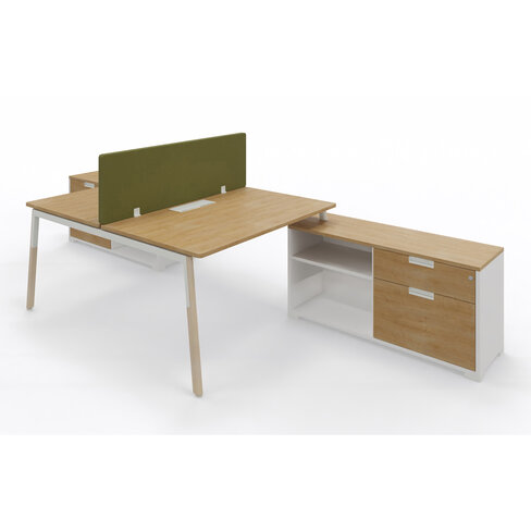 Ensemble 2 bureaux droits Nouvelle Vague top access -l 140 x pr 79,5 cm + meuble 2 tiroirs 2 niches + écran - pied bois