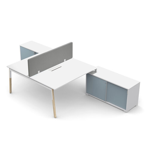 Ensemble 2 bureaux droits Nouvelle Vague top access -l 140 x pr 79,5 cm + meuble ptes coulissantes + écran - pieds bois