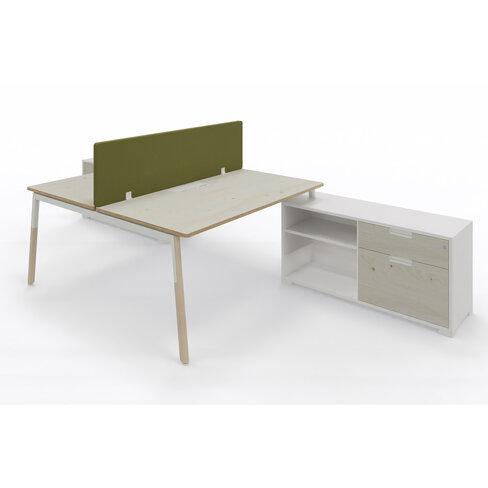 Ensemble 2 bureaux droits Nouvelle Vague top access -l 160 x pr 79,5 cm + meuble 2 tiroirs 2 niches + écran - pied bois