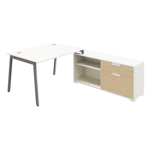 Bureau droit Nouvelle Vague - l. 140 x pr. 80 cm + meuble 1 tiroir plat + 1 DS + 2 niches - pieds métal