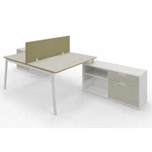 Ensemble 2 bureaux droits Nouvelle Vague top access -l 140 x pr 79,5 cm + meuble 2 tiroirs 2 niches + écran - pieds métal