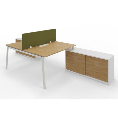 Ensemble 2 bureaux droits Nouvelle Vague top access -l 140 x pr 79,5 cm + meuble ptes coulissantes + écran -pieds métal