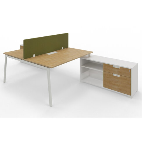Ensemble 2 bureaux droits Nouvelle Vague top access -l 160 x pr 79,5 cm + meuble 2 tiroirs 2 niches + écran - pieds métal