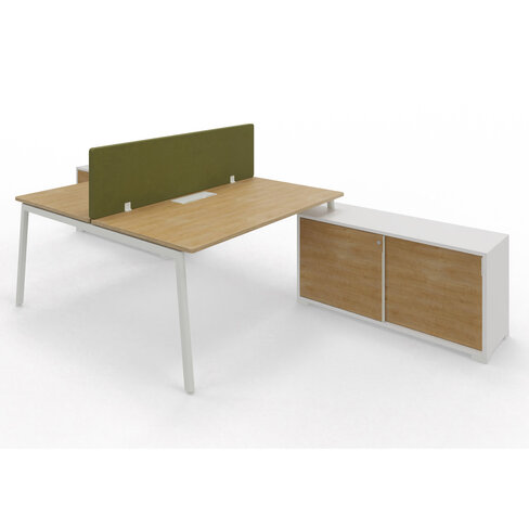 Ensemble 2 bureaux droits Nouvelle Vague top access -l 160 x pr 79,5 cm + meuble ptes coulissantes + écran -pieds métal