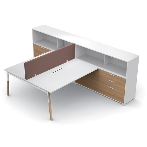Ensemble 2 bureaux droits Nouvelle Vague top access -l 160 x pr 79,5 cm + meuble 3 tiroirs 2 niches + écran - pied bois