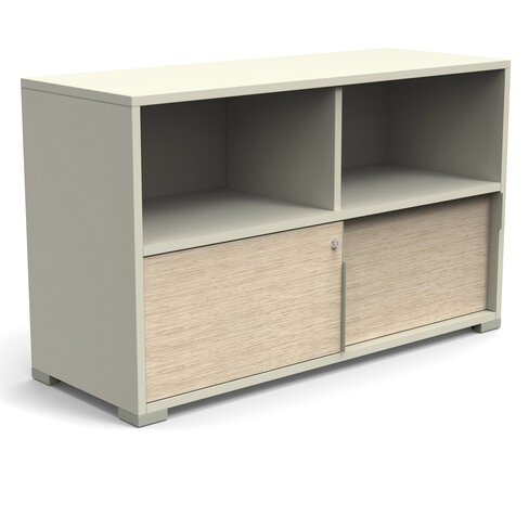 Armoire hauteur bureau Nouvelle Vague - l. 120 cm - 2 portes coulissantes + 2 niches