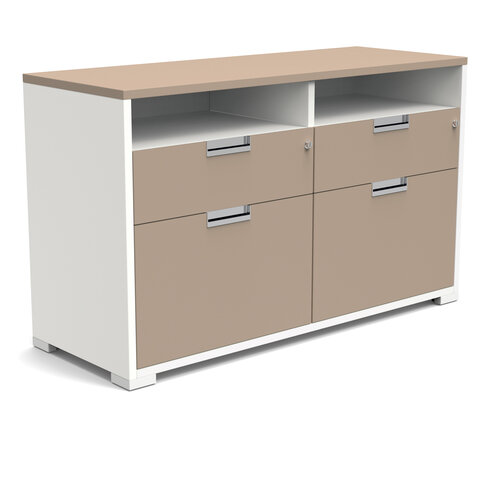 Armoire hauteur bureau Nouvelle Vague - l. 120 cm - 2 tiroirs plats + 2 tiroirs DS + 2 niches