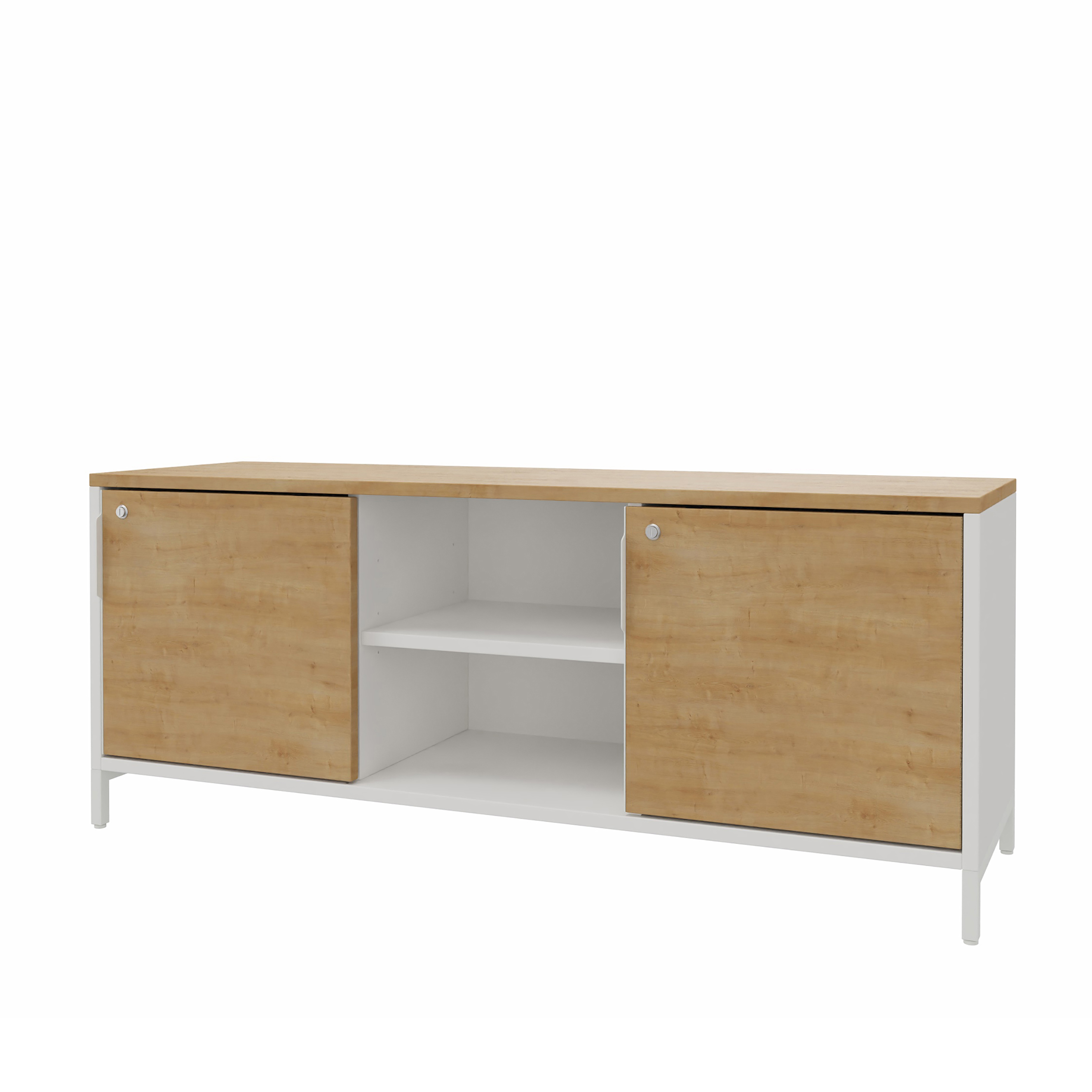 Armoire basse Nouvelle Vague + - h. 61 x l. 150 cm - 2 portes coulissantes + niches