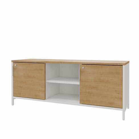 Armoire basse Nouvelle Vague + - h. 61 x l. 150 cm - 2 portes coulissantes + niches