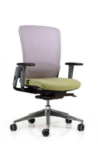 Fauteuil de bureau F8 - assise tissu et dossier résille Rythm - piétement aluminium poli