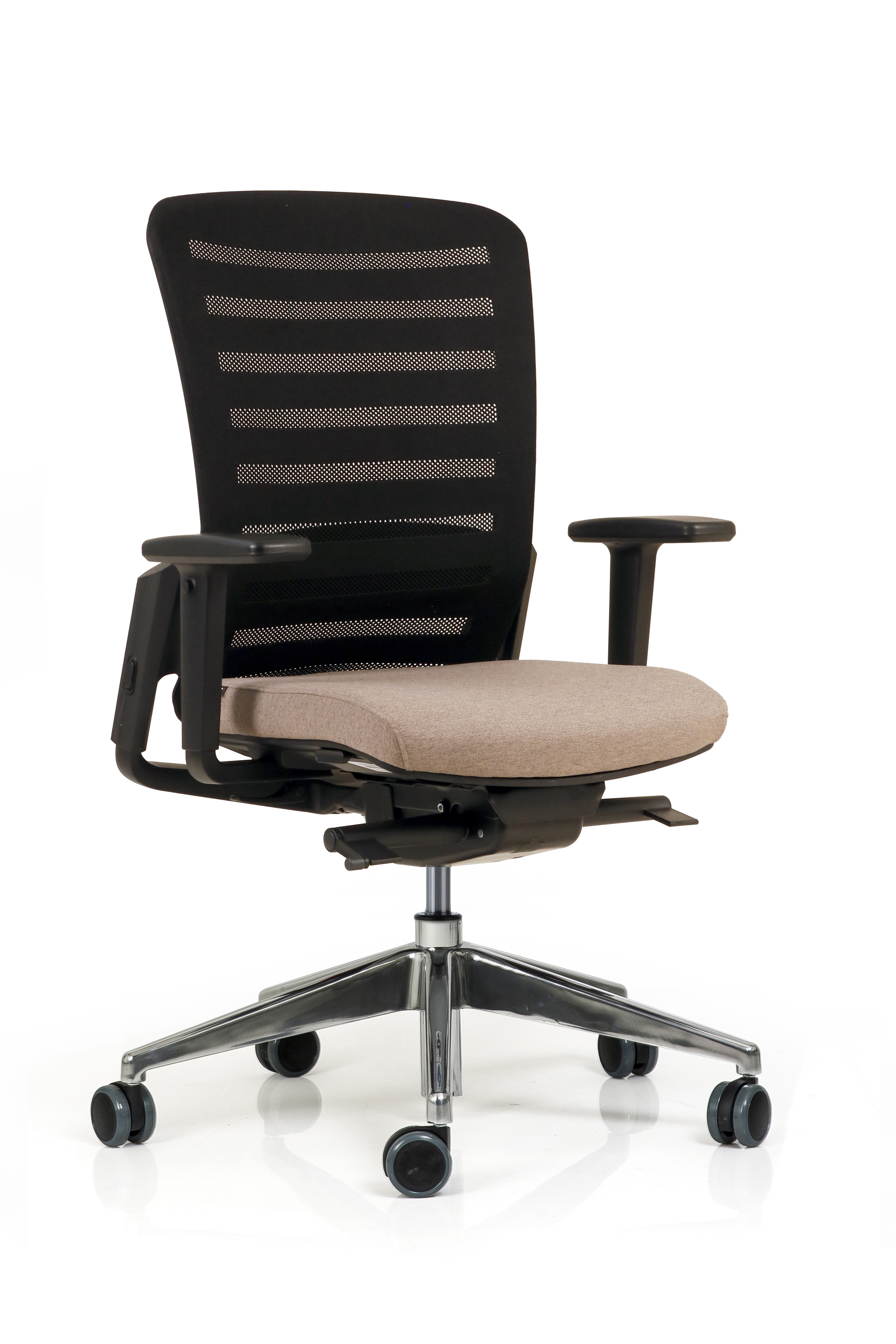 Fauteuil de bureau F8 - assise tissu et dossier résille Stripes 2 - piétement aluminium poli