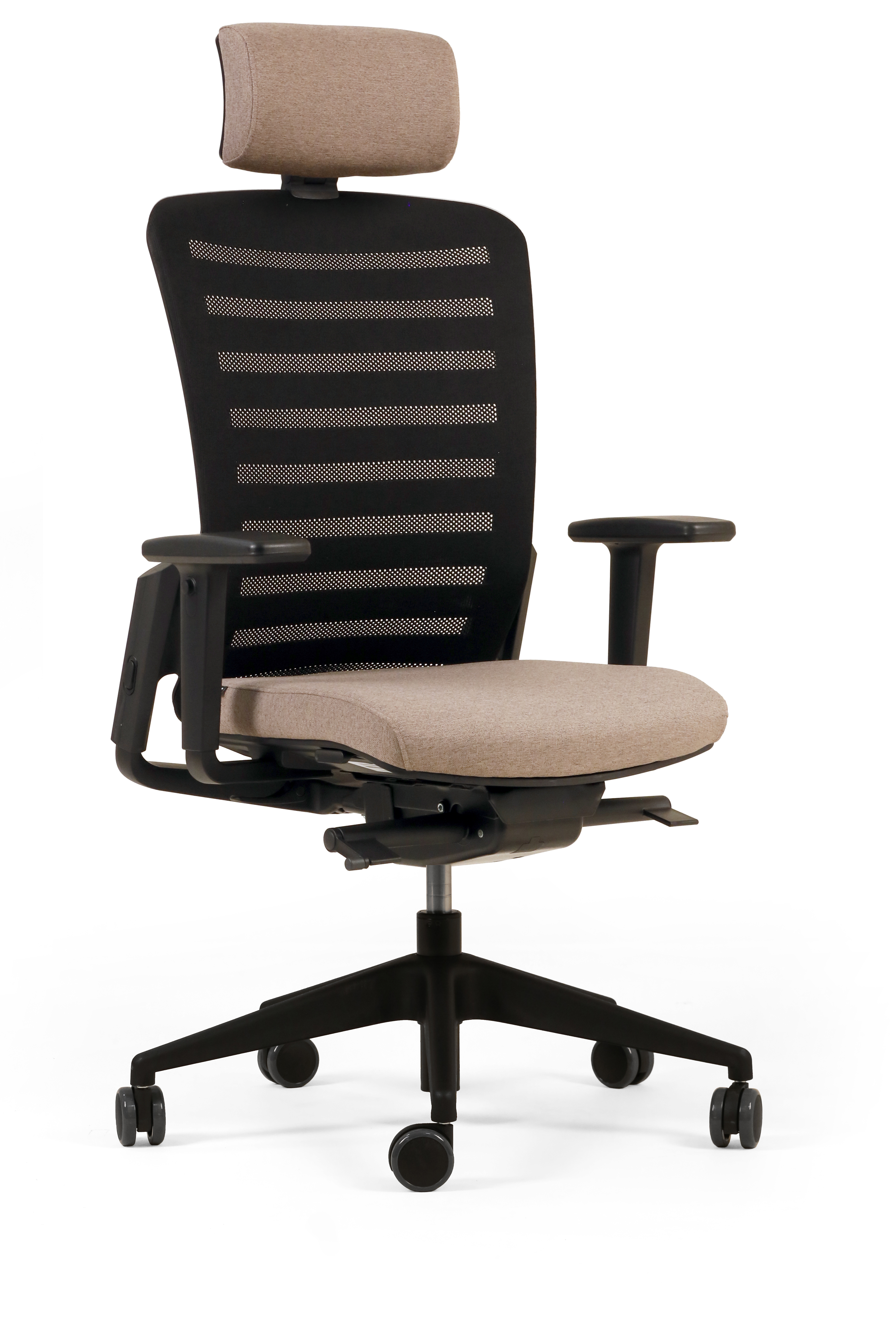 Fauteuil de bureau F8 - assise tissu et dossier résille Stripes 2 - piétement noir - avec appui-tête