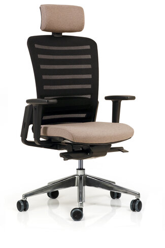 Fauteuil de bureau F8 - assise tissu et dossier résille Stripes 2 - piétement aluminium poli - avec appui-tête