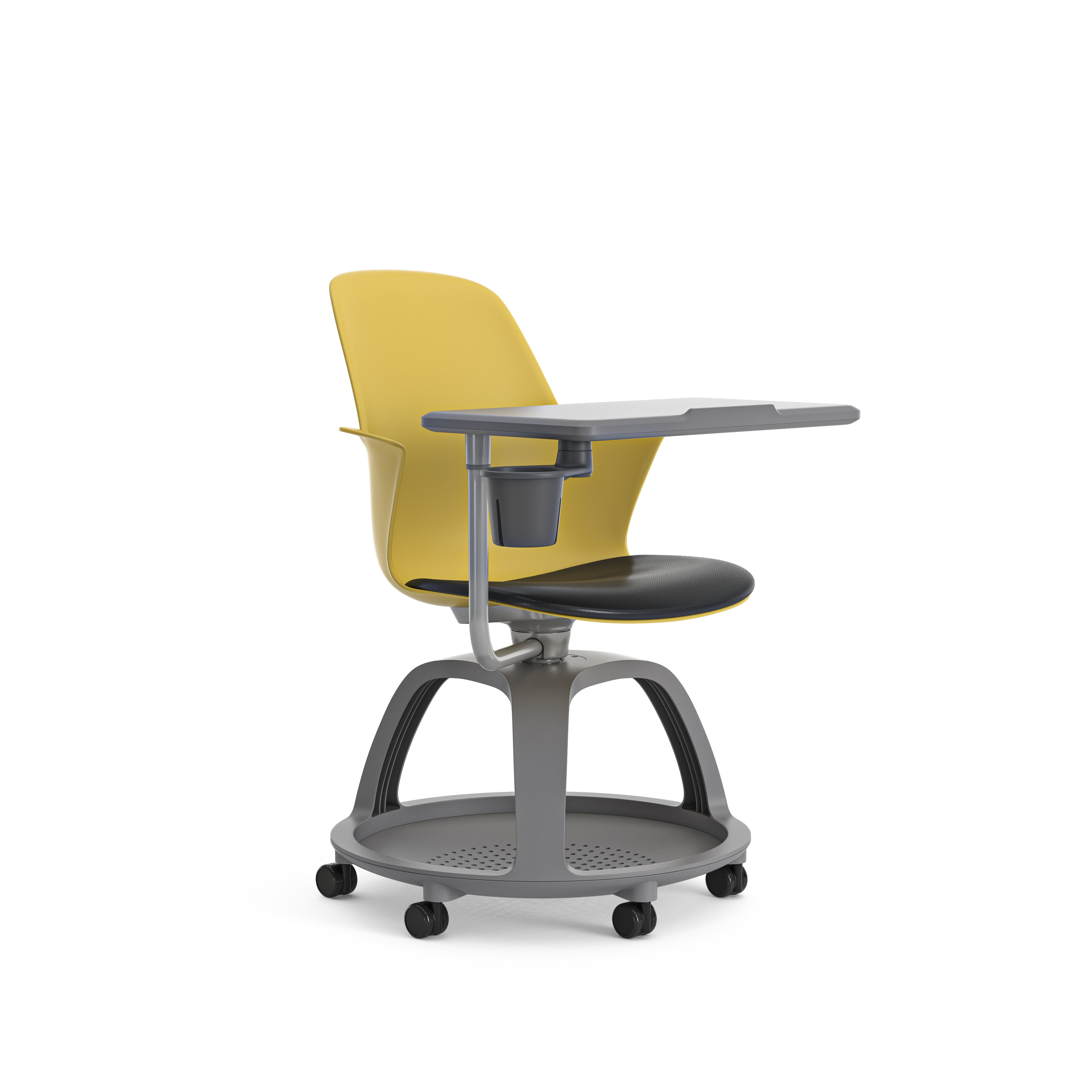 Fauteuil mobile Node - polypropylène - placet d'assise textile enduit - tablette de travail et porte-gobelet