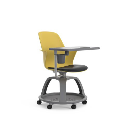 Fauteuil mobile Node - polypropylène - placet d'assise textile enduit - tablette de travail et porte-gobelet