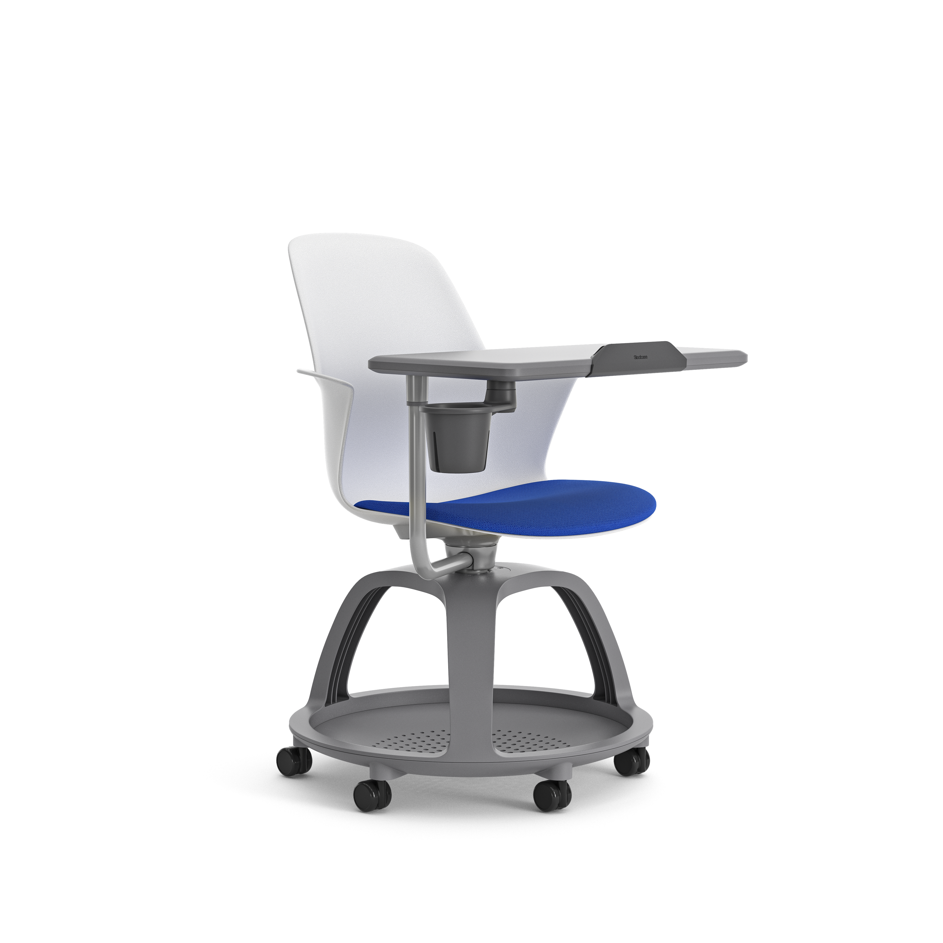 Fauteuil mobile Node - polypropylène - placet d'assise tissu - avec tablette de travail - support tablette tactile