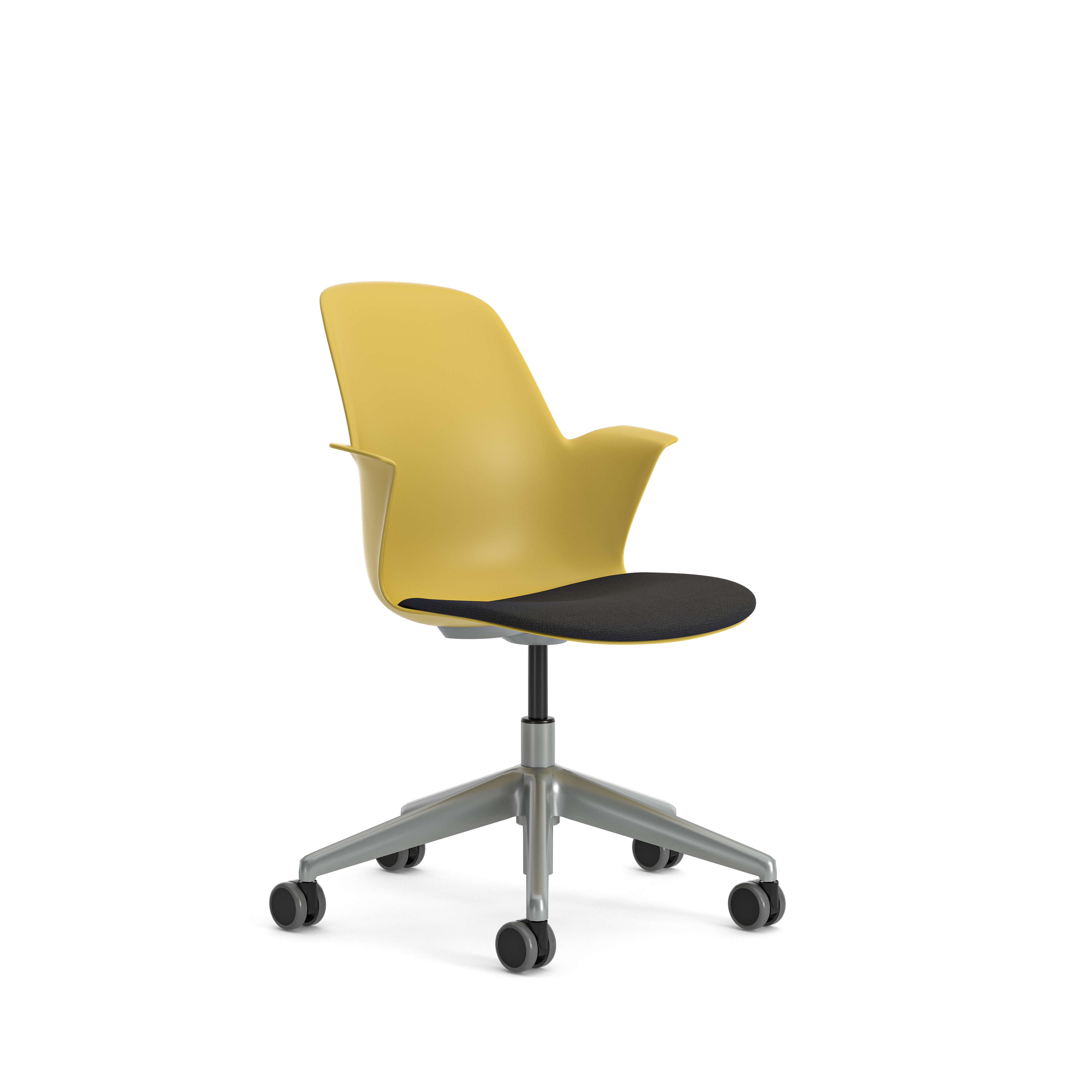 Fauteuil Node - polypropylène - placet d'assise tissu - sur piétement 5 banches avec roulettes