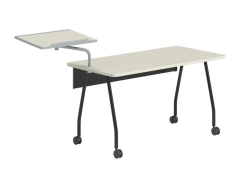 Table rectangulaire Verb - 140 x 70 cm - piétement 4 pieds sur roulettes - pupitre gauche