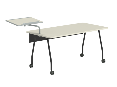 Table rectangulaire Verb - 160 x 80 cm - piétement 4 pieds sur roulettes - pupitre gauche