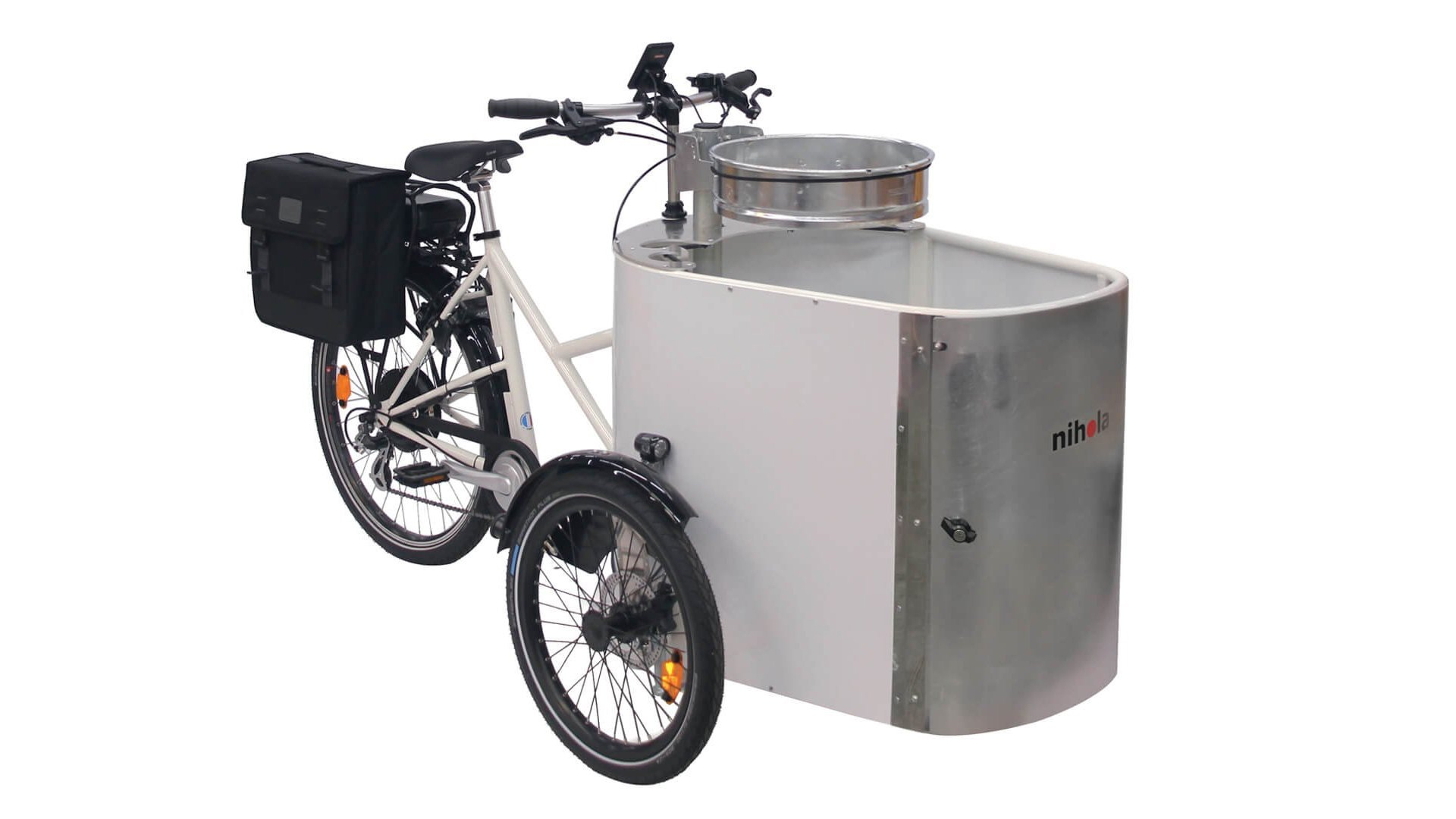 Triporteur électrique CARGO XL Propreté - cadre blanc - 43 V - 10,4 Ah - 450 Wh - Assistance roue arrière Bafang