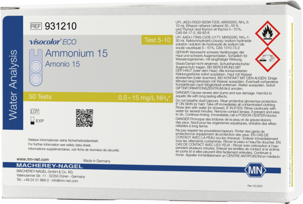 Kit de test colorimétrique VISOCOLOR ECO Ammonium 15, recharge