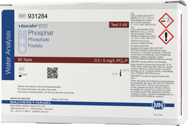 Kit de test colorimétrique VISOCOLOR ECO Phosphate, recharge