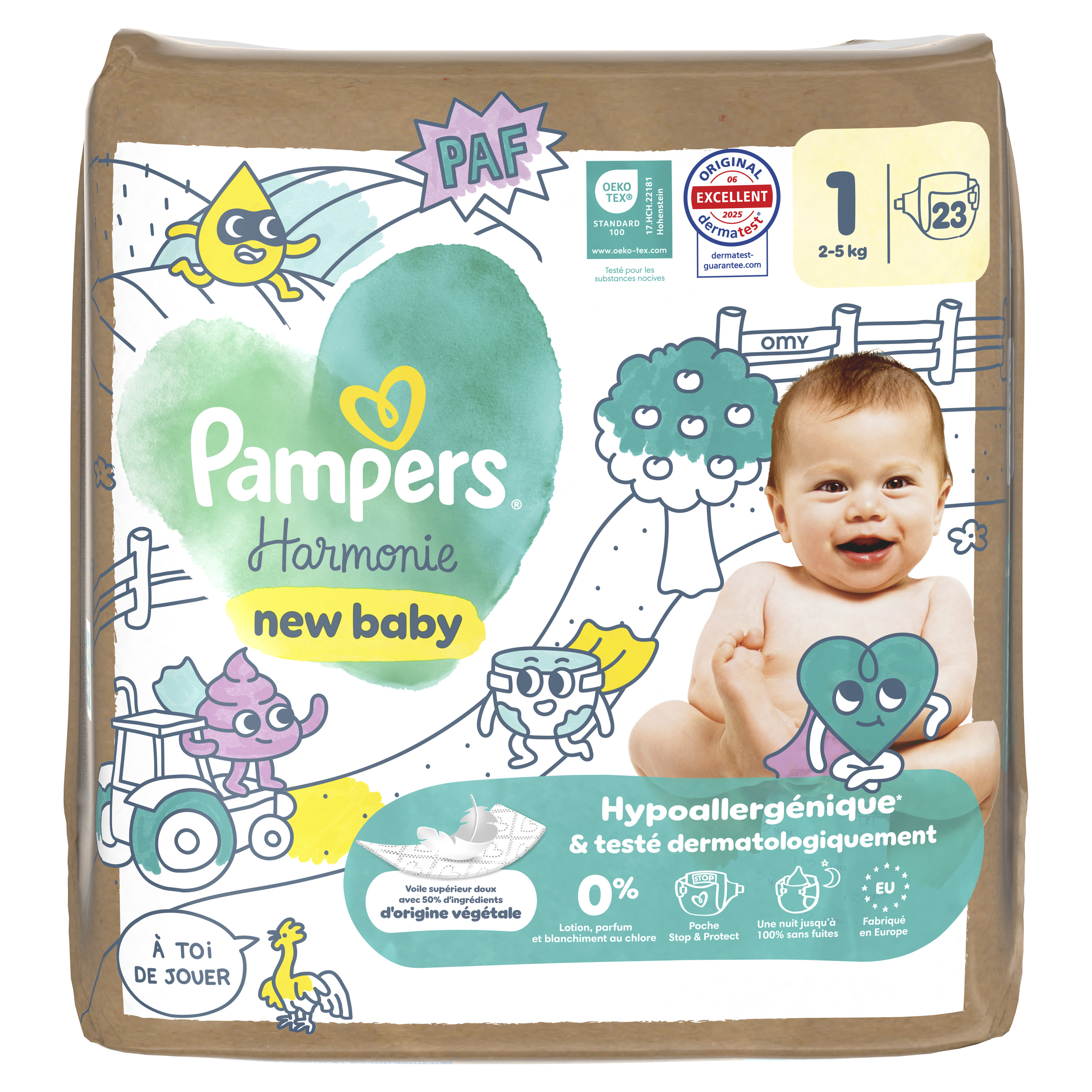 Couche Pampers harmonie T1 2/5kg - 1 carton de 92 unités