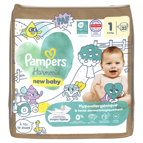 Couche Pampers harmonie T1 2/5kg - 1 carton de 92 unités