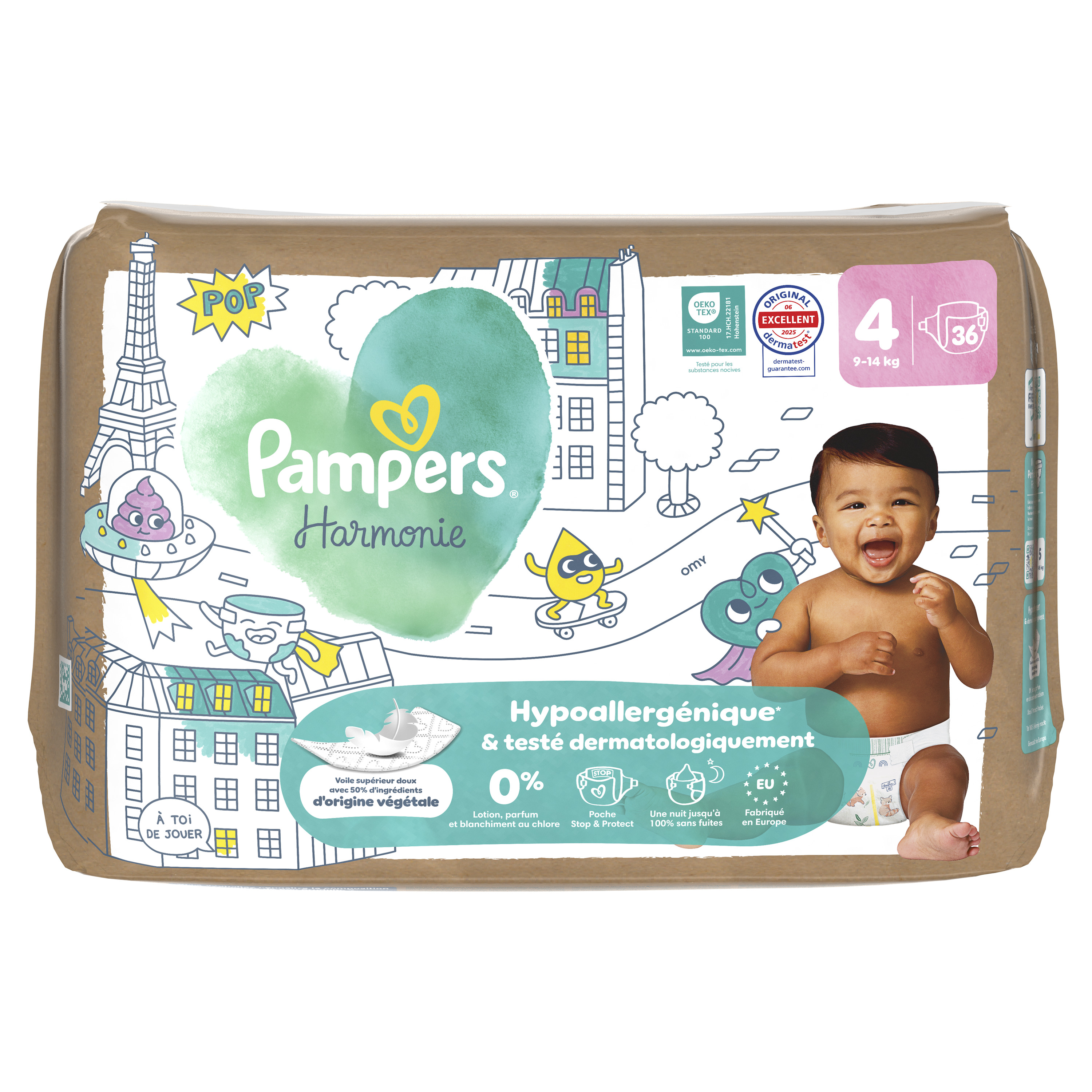 Couche Pampers harmonie T4 9/14kg - 1 carton 72 unités