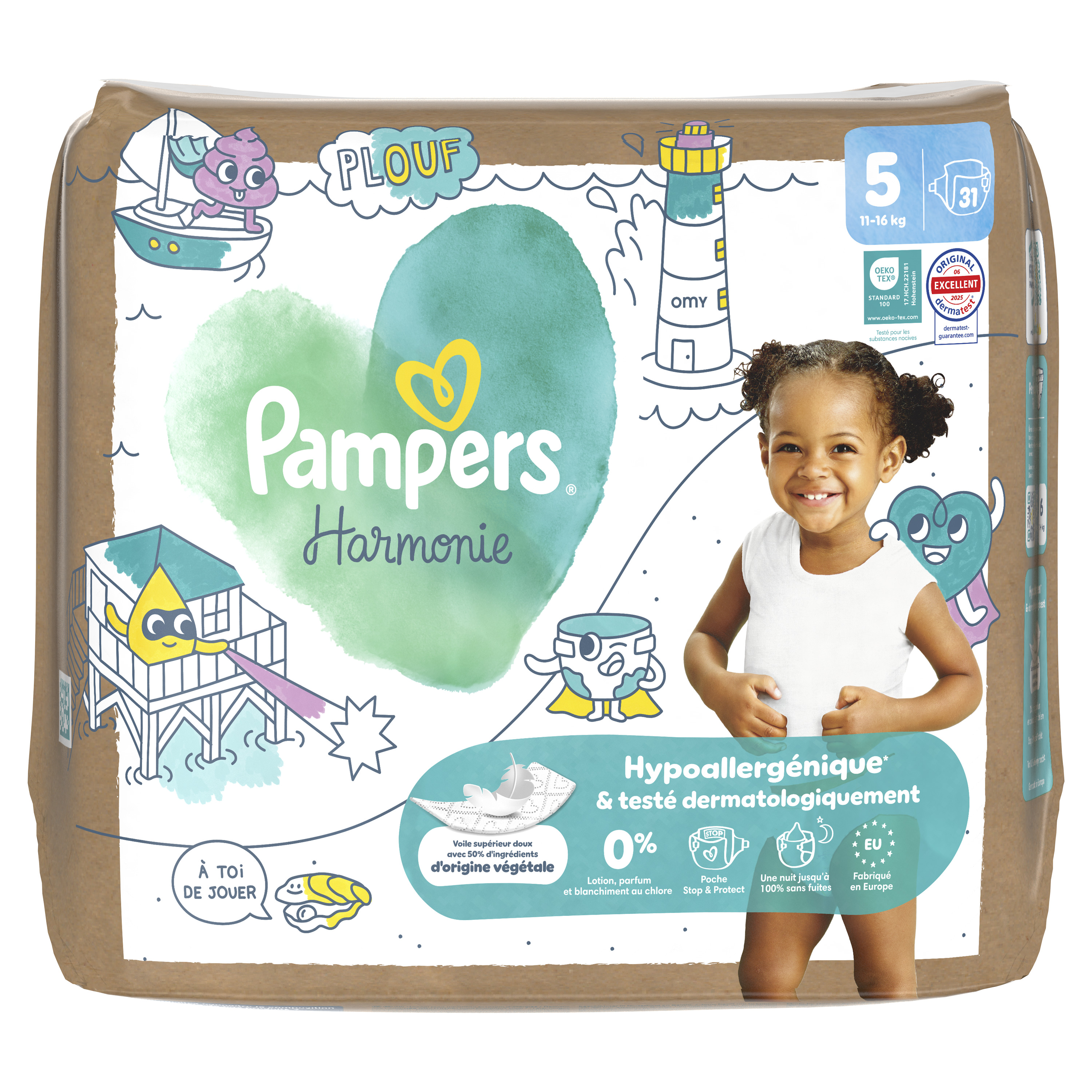Couche Pampers harmonie T5 11/16kg - 1 carton de 62 unités