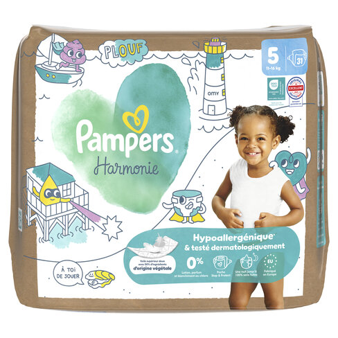 Couche Pampers harmonie T5 11/16kg - 1 carton de 62 unités