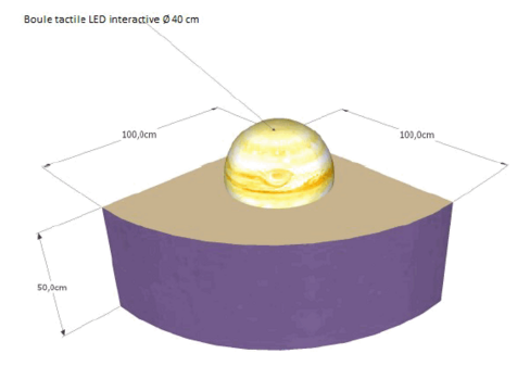 Boule tactile LED interactive - diamètre 40 cm - avec un podium (100x 100 x 50 cm)