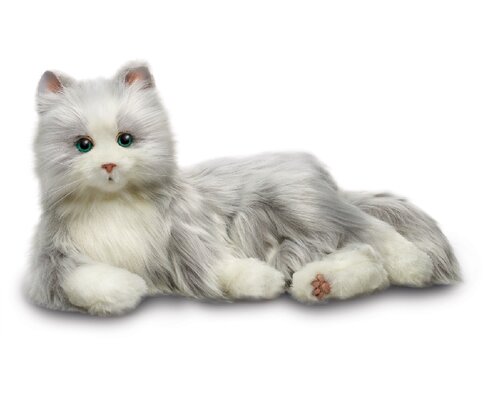 Chat interactif et réaliste Silverde gris argenté - 45 cm fonctionne avec 4 piles alcaline LR14C