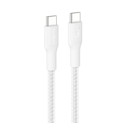 Câble charge rapide USB-C vers USB-C 240W - Belkin - gaine tréssée - 2m - Blanc