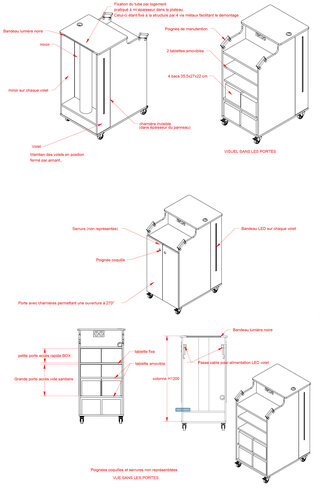 Chariot snoezelen intéractif Gaïa - fibres optiques, colonne à bulle, miroirs, ... - made in France - 125 x 64 x 89 cm