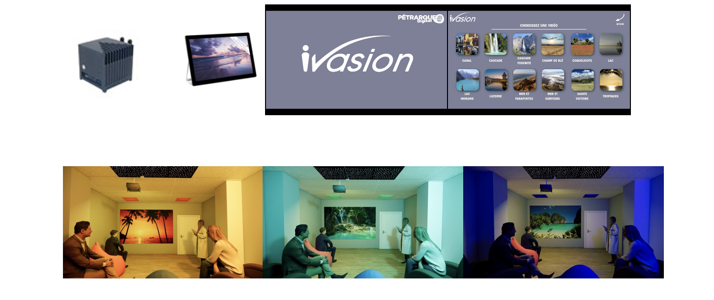 Lecteur vidéo - piloté par tablette - vidéos immersives, ambiance LED dynamique - 4m de LED + TV (65'') inclus