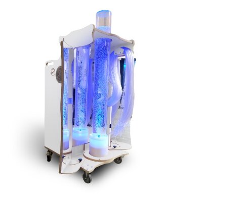 Chariot snoezelen Eric - contient : colonne à bulle + miroirs - 64 x 77 x 140 cm - blanc - avec pack Eric