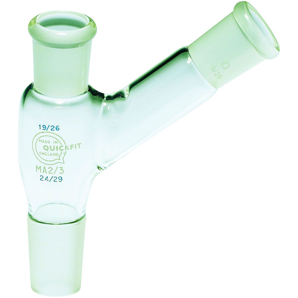 Raccord 3 voies 45 deg en verre borosilicaté, 2 rodages