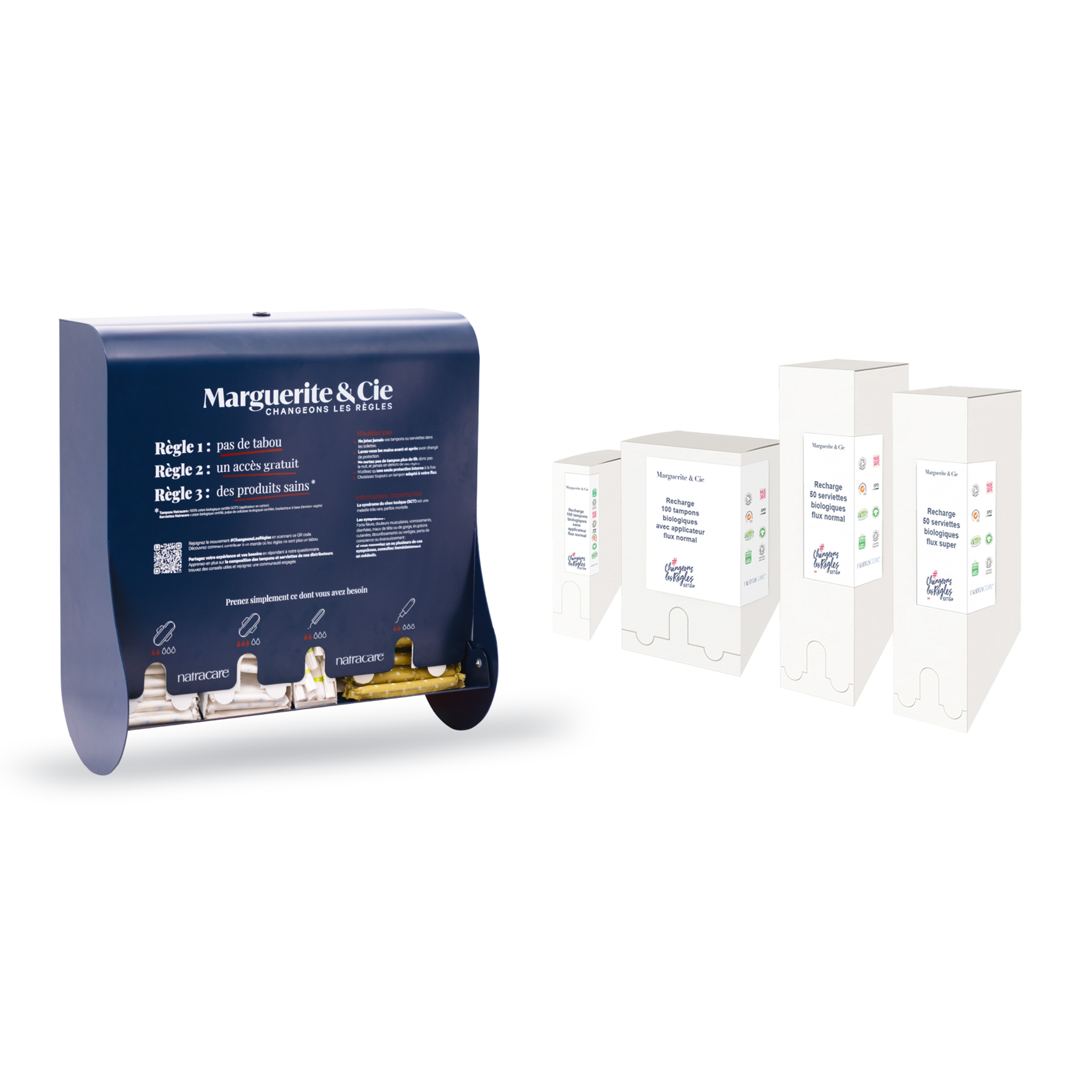 Kit CLR Marguerite et Cie - distributeur et protections périodiques pour 3 mois pour 200 femmes
