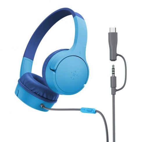 Casque audio filaire jack enfant avec micro Belkin Bleu SoundForm Mini - règlable - supra-aural 85 dB - USB-C - Jack