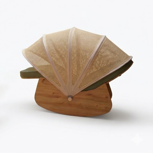 Cocon de sieste Canopé - piétement bois finition chêne miel - toile canopée beige