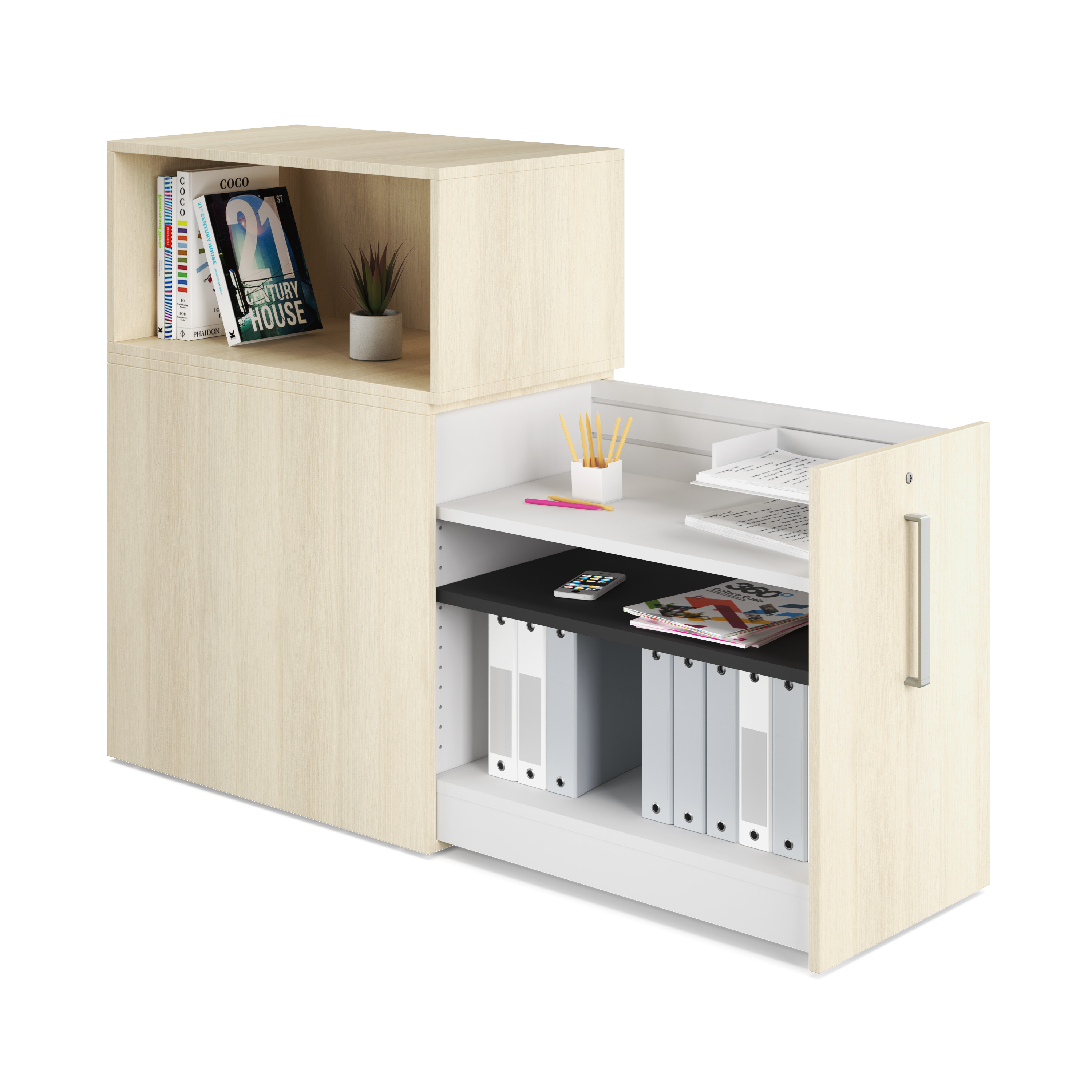 Caisson mélaminé Possilio - 1 tiroir 72,5 cm + niche h. 37,5 cm - h. 110 cm minimum x pr. 80 cm