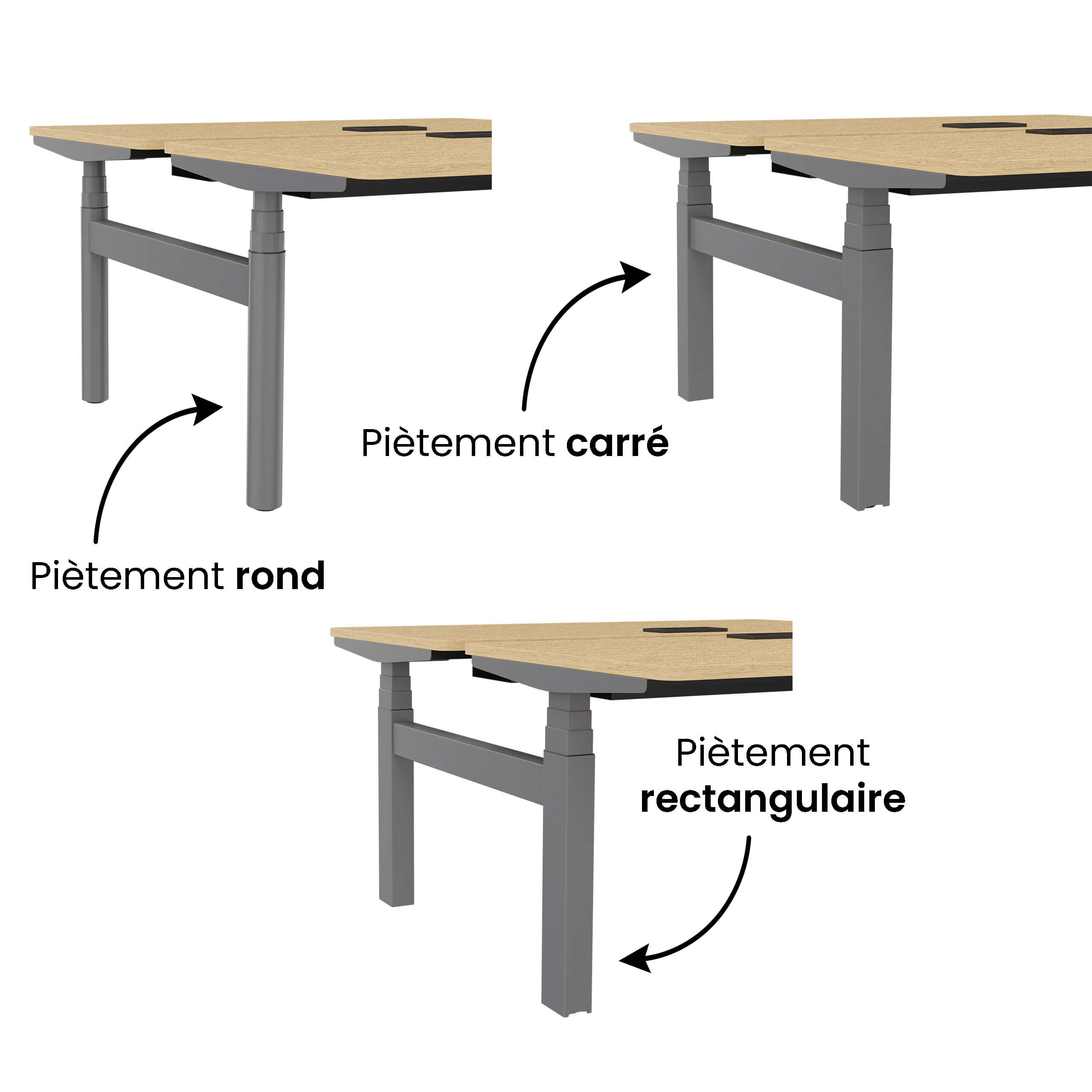 Ensemble 2 bureaux droits Possilio - l. 160 x pr. 80 cm réglage en hauteur électrique - trappe -