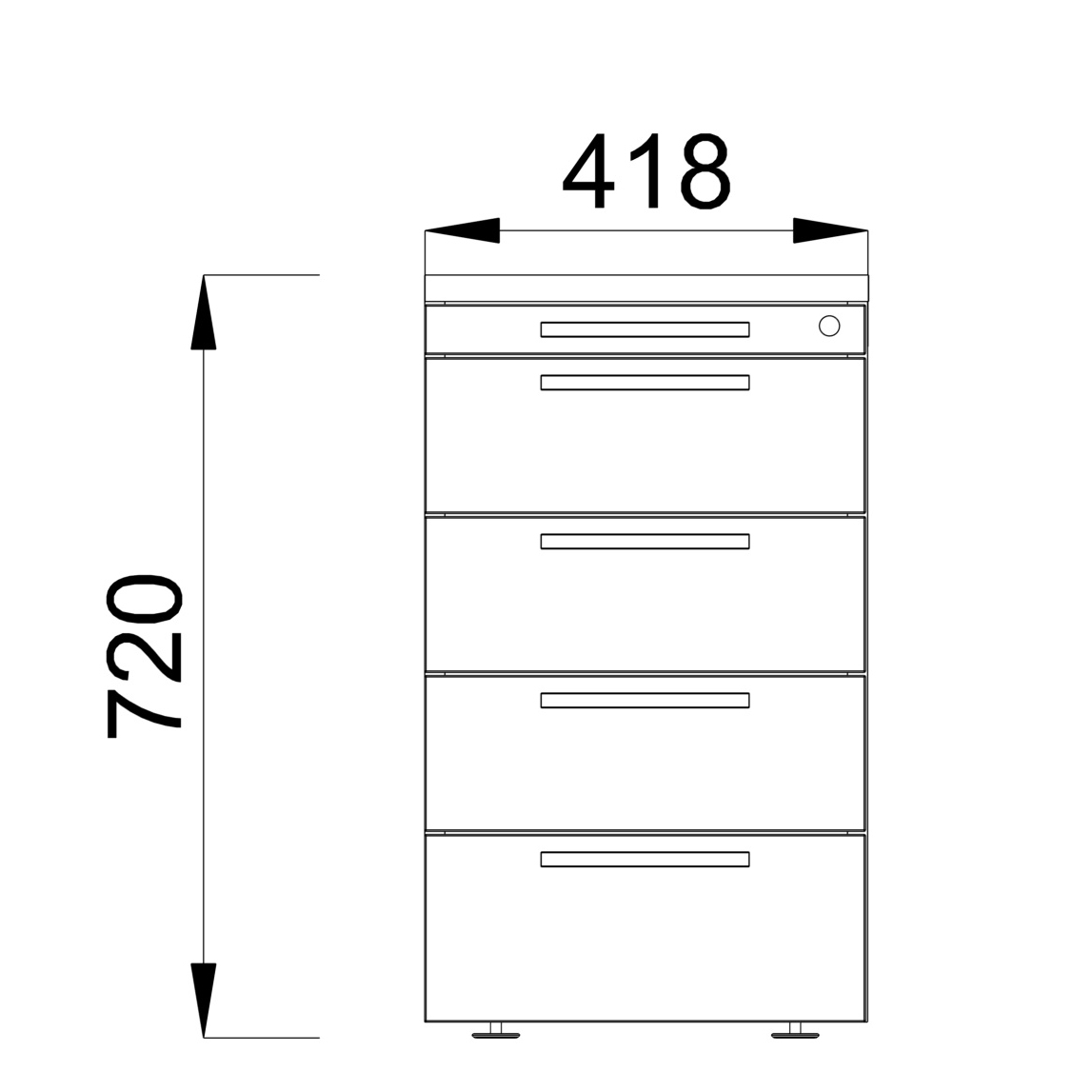 Caisson hauteur bureau mélaminé Possilio - 4 tiroirs plats