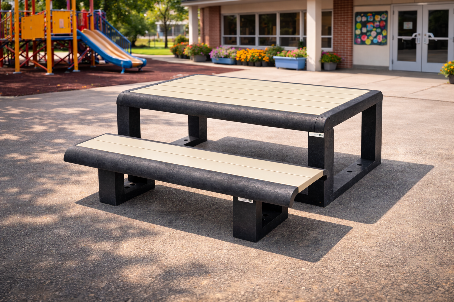 Table pique-nique enfants banquettes non solidaires Osakan - lattes plastique recyclé - l. 130 cm - coloris standard -