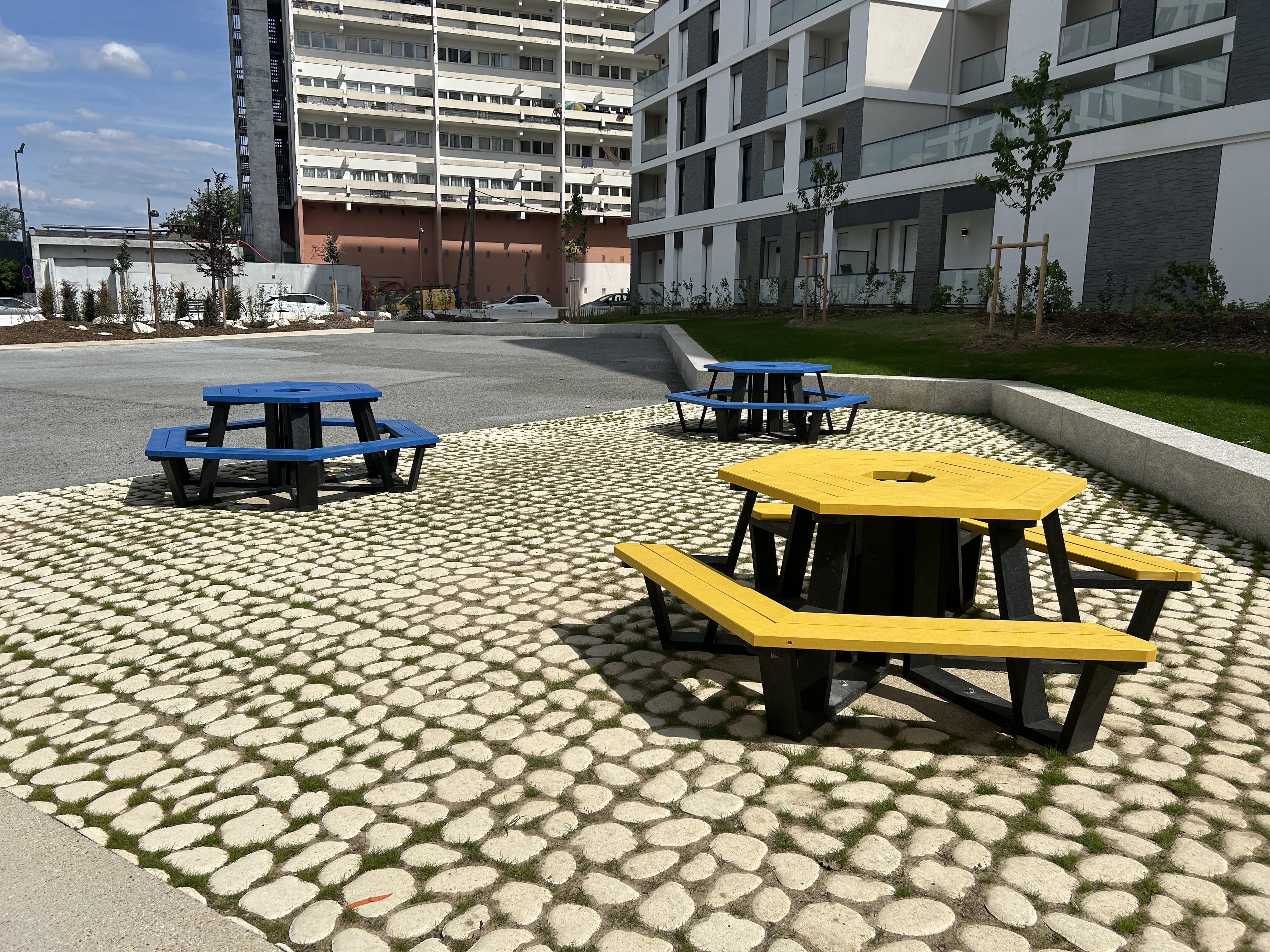 Table de pique-nique Helios - PMR - l. 232,4 cm - piètement noir - coloris pigmentek - livré non déchargé