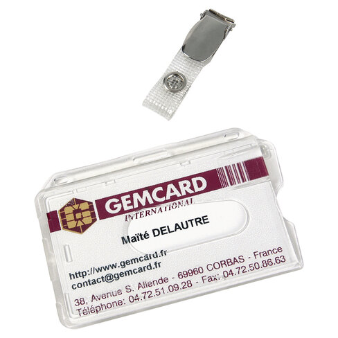 Badge porte-carte magnétique Gemcard - avec pince - 8,6 x 5,4 cm