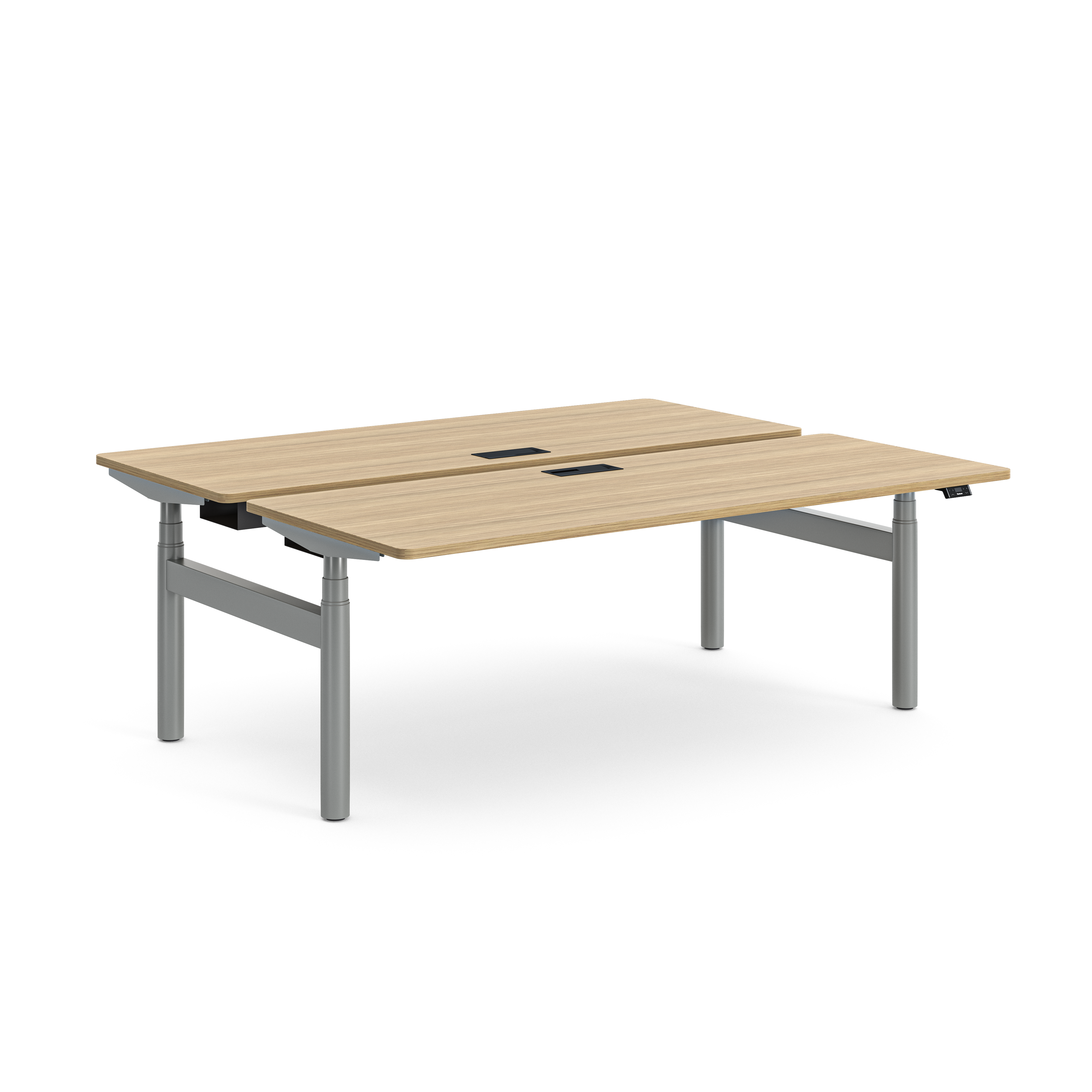 Ensemble 2 bureaux droits Possilio - l. 200 x pr. 80 cm réglage en hauteur électrique - trappe -