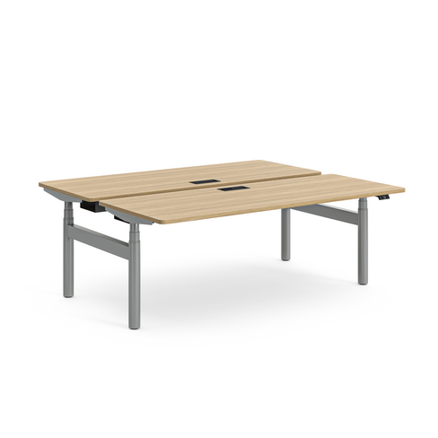 Ensemble 2 bureaux droits Possilio - l. 200 x pr. 80 cm réglage en hauteur électrique - trappe -