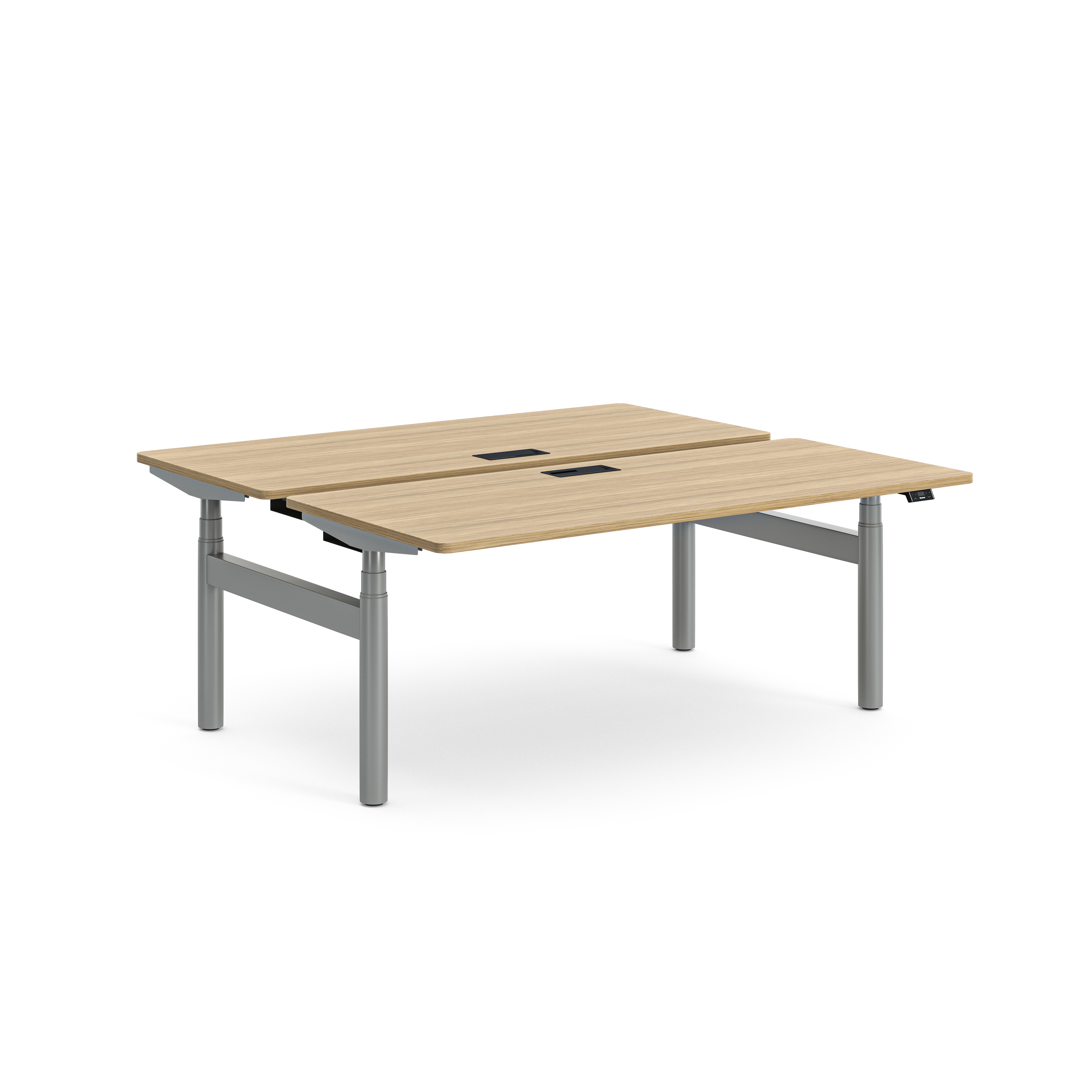 Ensemble 2 bureaux droits Possilio - l. 180 x pr. 80 cm réglage en hauteur électrique - trappe -